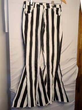 Black & White Striped Extreme Flare Bell Bottom Jeans XL